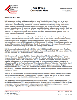 CV for Neil Broom Expert Witness in Cell Phone Forensics Investigations in Los Angeles California